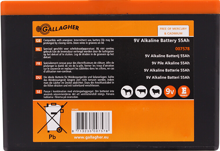 Powerpack Alkaline batterij 9V/55Ah -   160x110x115mm - GALLAGHER - 8713235007578|_|007578GAL|_|007578