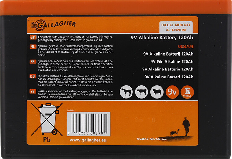 Powerpack Alkaline batterij 9V/120Ah -  160x110x115mm - GALLAGHER - 8713235008704|_|008704