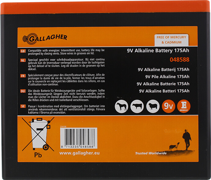 Powerpack Alkaline batterij 9V/175Ah -  190x125x160mm - GALLAGHER - 8713235048588|_|048588GAL|_|048588