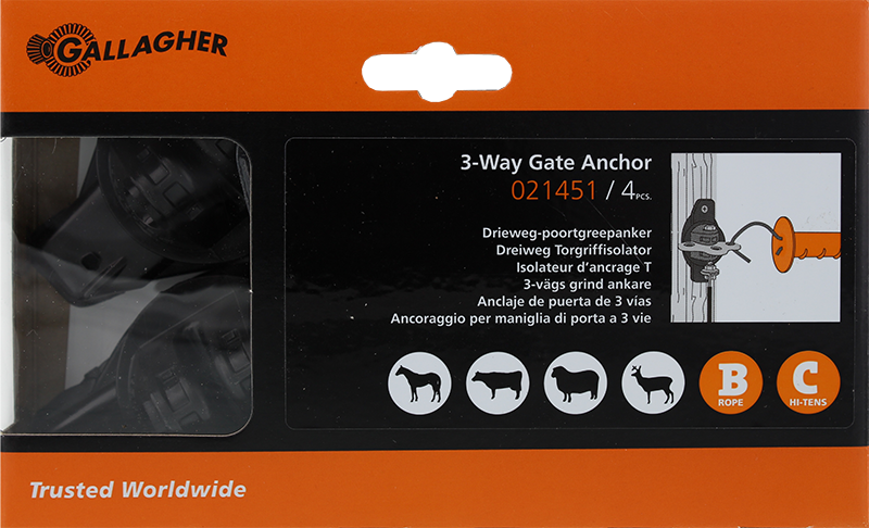 3-weg poortgreepanker zwart hout 4stuks - GALLAGHER - 8713235021451|_|021451GAL|_|021451