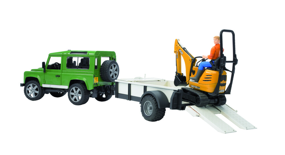 Land Rover Defender+trailer             JCBmicrokraan&arbeider - BRUDER - 4001702025939|_|U02593|_|60002593|_|025939