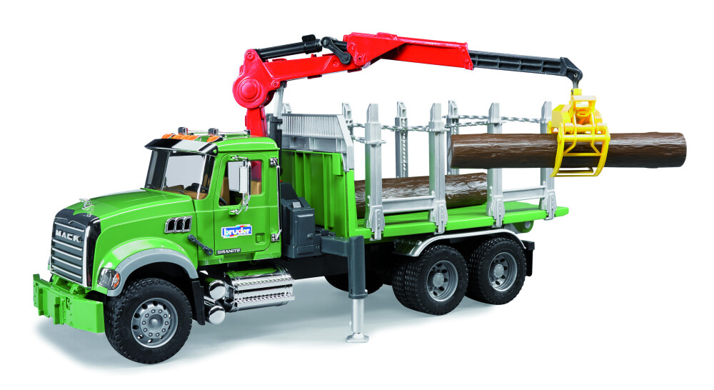MACK Granite houttransportwage n + kraan & 3 boomstam. - BRUDER - 4001702028244|_|U02824|_|60002824|_|028244