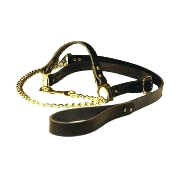 Keuringshalster met ketting, zwart LEER, koe - 8717233005963|_|1063